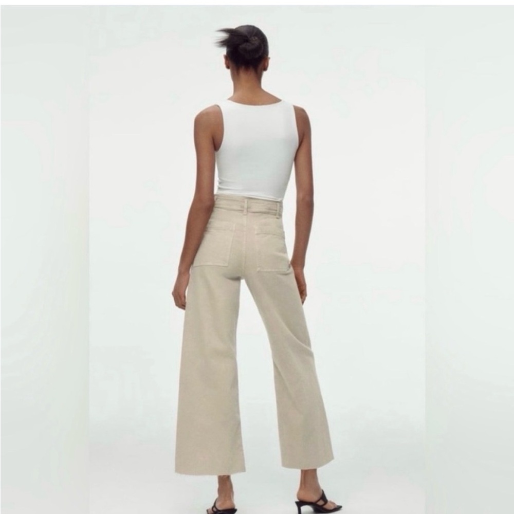 NWOT Zara Marine Straight Wide Leg Raw Hem Pants - Picture 3 of 5